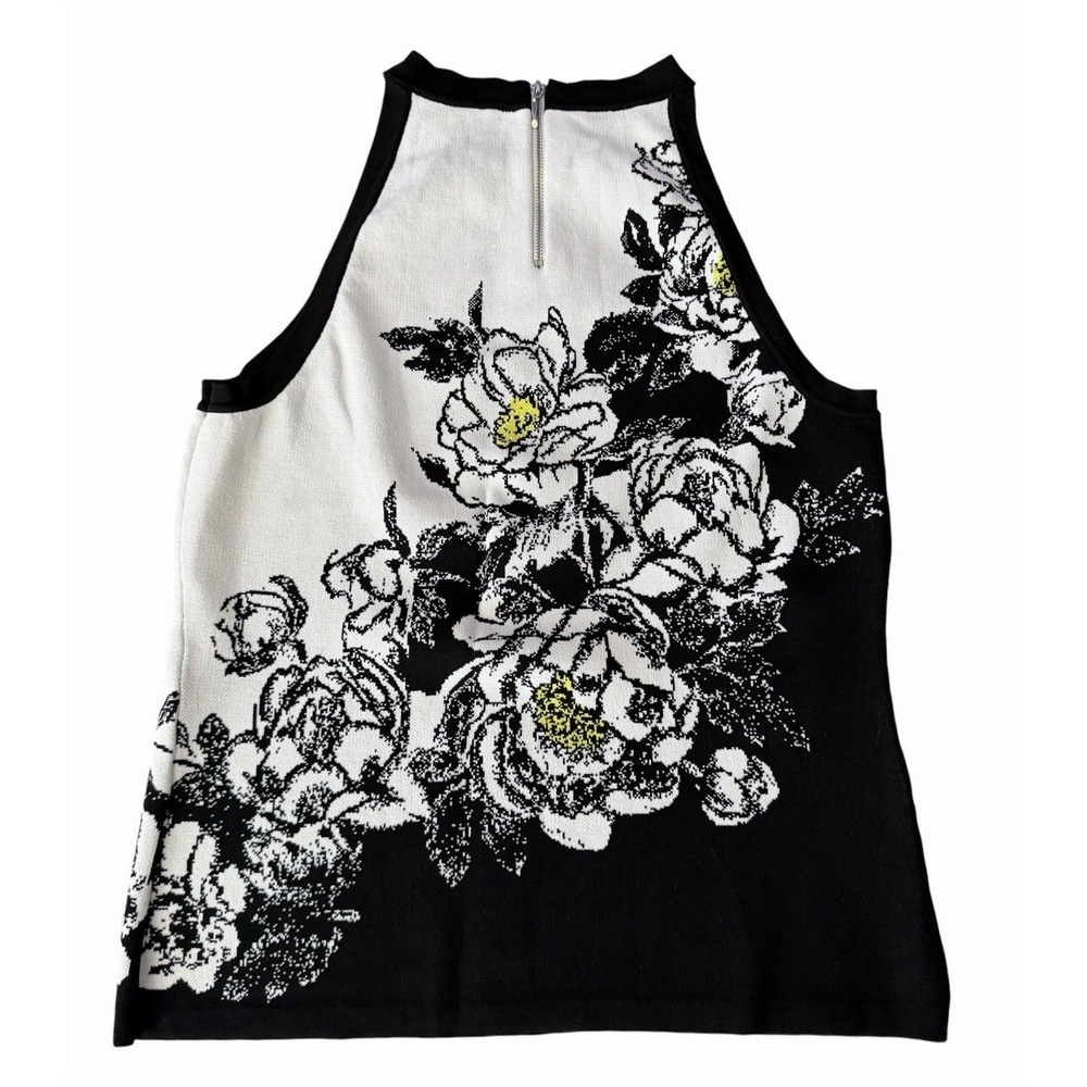 White House Black Market Floral Halter Top L •Zip Back Botanical Monochrome WHBM - Picture 3 of 11